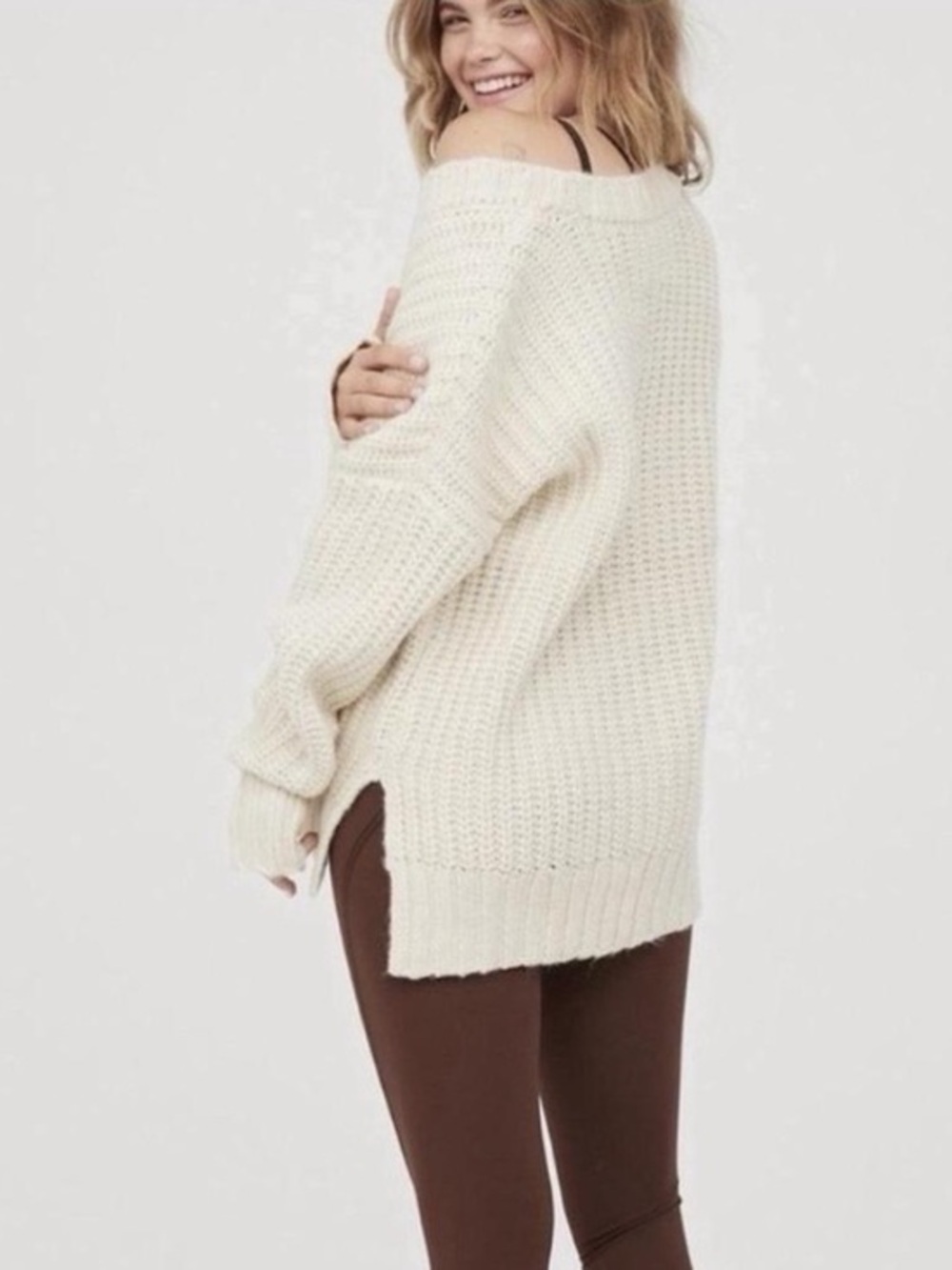 NWT AEO Boatneck Chunky Knit Cream Sweater